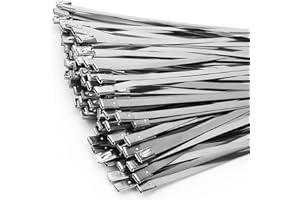 Metal Zip Ties of 100 Pcs, 6 in 304 Stainless Steel Cable Ties, Heavy Duty Metal Zip Ties for Exhaust Wrap, Heat Resistant Fe