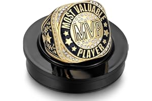 Highergo 1 PC Champion MVP Rings Baseball Soccer Basketball Volleyball Football Trophy Ring with Display Stand and Neck Chain Size 11 for Winner Tournament Award Gift