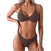 SweatyRocks Women's 2 Piece Bikini Set Ring Linked V Neck Bathing Suit High Cut Swimsuit
