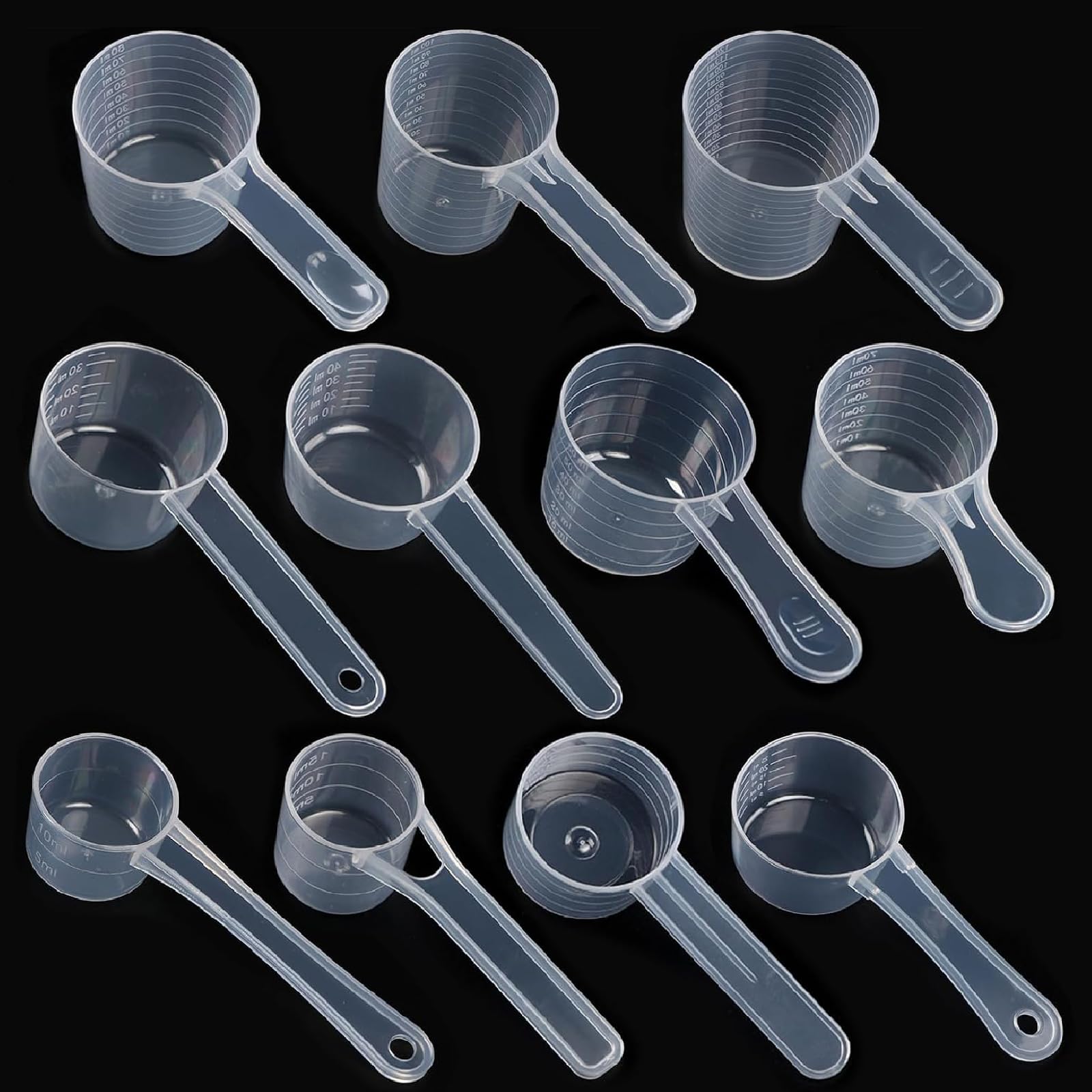 11 PCS Protein Powder Scoops, Protein Scoop, Protein Scoop, Scoops for Powder, 5 g, 7.5 g, 10 g, 15 g, 20 g, 25 g, 30 g, 35 g, 40g, 50 g, 60g for Washing, Coffee, Milk, Cereal Powder
