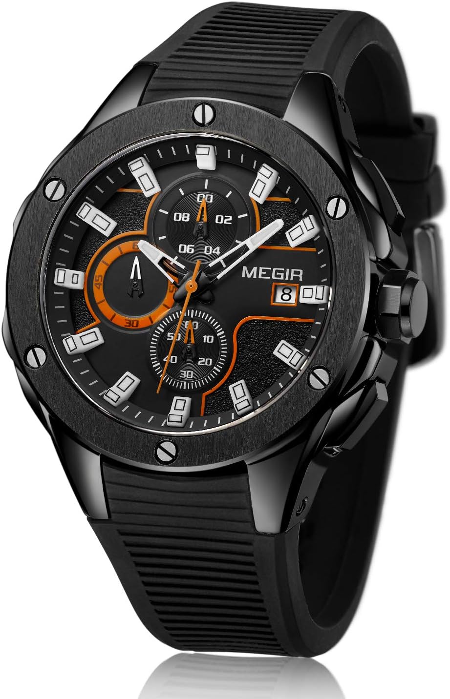 Mens Sports Waterproof Wrist Watch, Quartz Analog Military Chronograph Wristwatches with Silicone Band,Fashion Casual Business Office Work School Outdoor Watches for Men (Black)