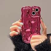 FABSPARK Case for iPhone 16 Pro Max,3D Meteorite Bubble Pattern Electroplate Plating Glitter Curly Wavy Frame Glossy Case,Soft TPU Shockproof for iPhone 16 Pro Max 6.9 inch,Hot Pink