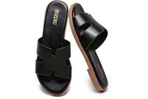 Yozuru Womens Flat Sandals Open Toe Dressy Summer Sandals Comfortable Casual Slip on Leather Slides Sandals for women