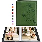 Artmag Photo Album 5x7 Clear Pages Pockets Leather Cover Slip Slide in Photo Album Book Holds 50 Vertical 5x7 Photos Picture Book for Wedding Family (Dark Green)