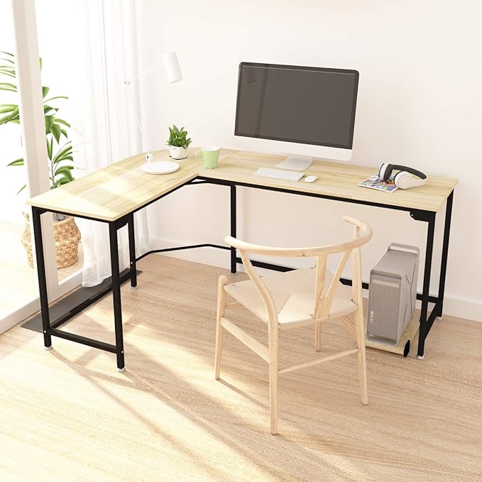 Hago Modern L-Shaped Desk Corner Computer Desk Home Office Study Workstation Wood & Steel PC Laptop Gaming Table