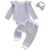 WZTYYDS Newborn Baby Girl Clothes Striped Long Sleeve Romper with Pants and Headband Infant 3Pcs Fall Outfits