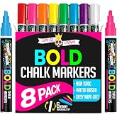 CHALKY CROWN Liquid Chalk Markers - Bold Chalkboard Markers - 8 Pack, 6mm | Vibrant Liquid Chalk Markers for Chalkboards, Glass, Windows &amp; Mirrors - Reversible Chisel &amp; Bullet Tip - Wet Wipe Off