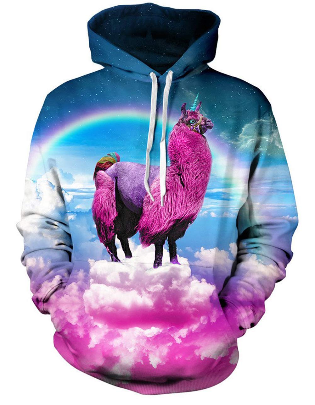 Men\'s 3D Pullover Hoodies Women Casual Party Pink Alpaca Sweatshirts Leisure Club Rainbow Hooded Hoodies Jackets Cute Adorable Hoodies for Adults Junior Boys Girls Small/Medium