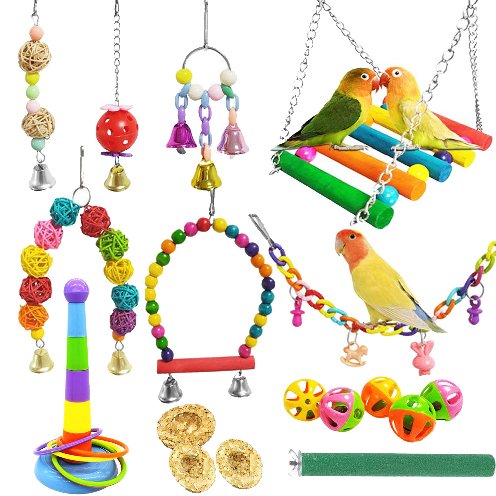 Aircris Allazone 17 Pcs Bird Toys Chew Toys for Parrot, Parrot, Bird Training Toy for Parrot, Cockatiel, Conures, Lovebirds, Finches