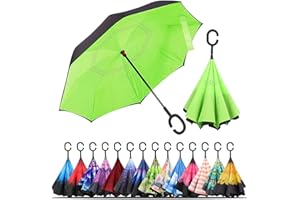 LLanxiry Umbrella,Inverted Reverse Upside Down Umbrellas with C-Shaped Handle, Anti-UV Waterproof Rain Umbrella for Women and Men