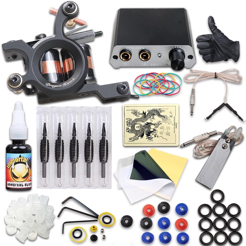 Extreme Complete Tattoo Kit 1pc Coils Tattoo Machine Tattoo Guns Immortal Tattoo Inks Power Supply Tattoo Needles Tips Grips Tattoo Supplies for Tattoo Artists 1013N
