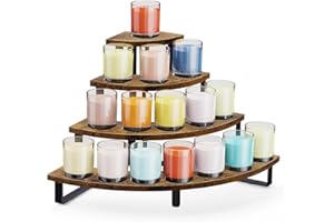 ELITEROO Tiered Display Stand, Wooden Display Risers, 4 Tier Display Shelf for Vendors Retail Craft Show Market, Table Top Display Rack for Cupcakes Perfume Figures Candles Makeup, Curved Corner