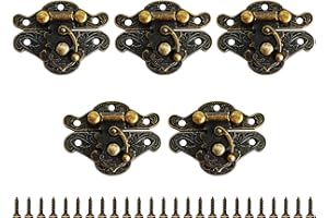 bociloy 5PCS Vintage Latch Hasp, Antique Decorative Buckle Latch Hardware for Jewelry Wooden Box Case Drawer Cabinet, Retro Small Size Bronze Hasp Clasp Lock with Screws, 38x30mm