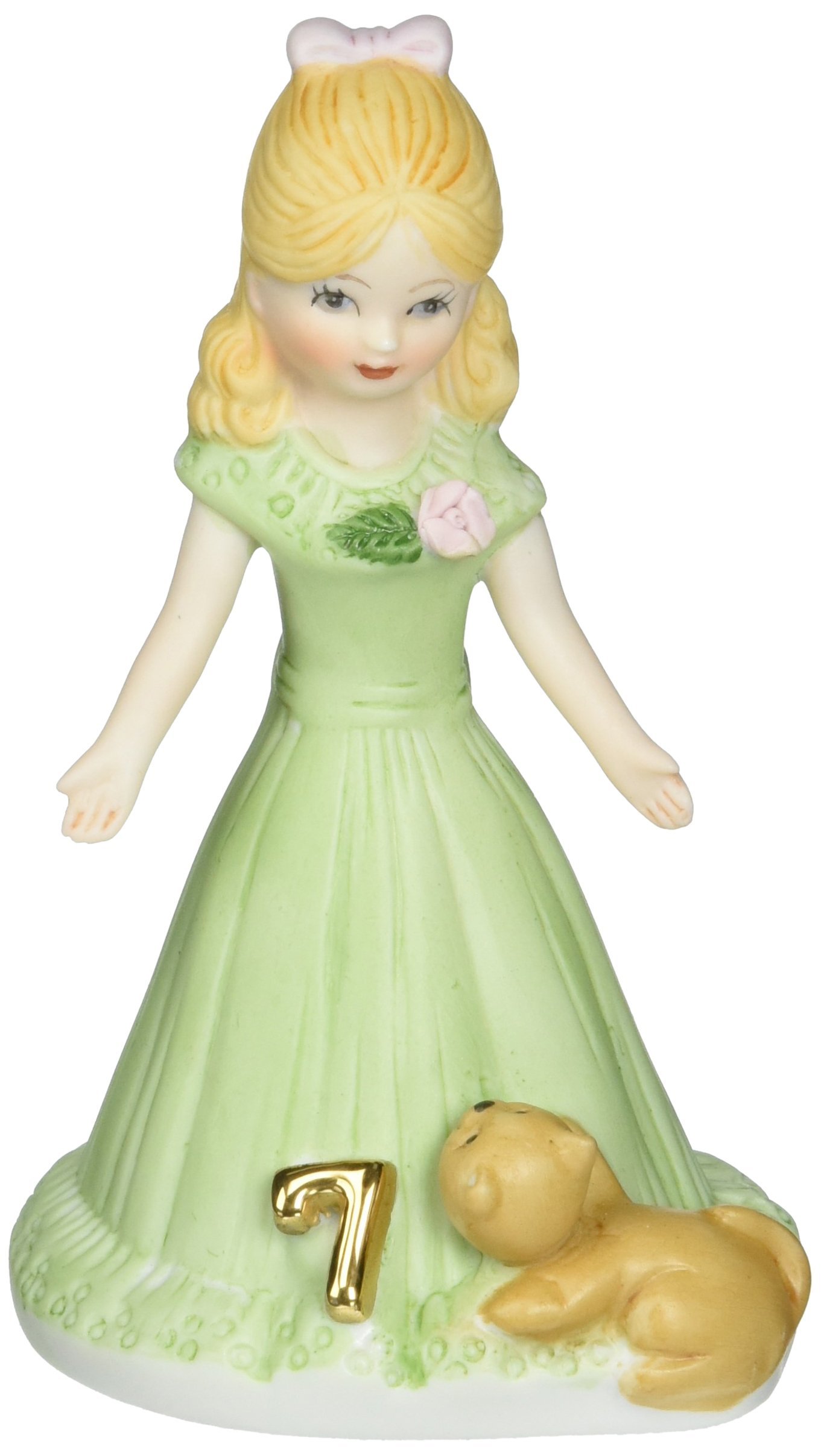 Enesco Growing Up Girls “Blonde Age 7” Porcelain Figurine, 4.5”, Golden,green,pink