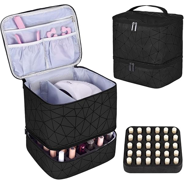 UOZL Organiseur De Vernis à Ongles Portable – Double Couche, Rose Gold, Pour 30 Flacons + Outils