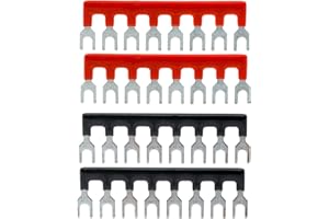 YXQ 8-Postion Jumper Block Terminal Strips,400V 25A Barrier Fork Type Stripe TB2508 Block with Pre Insulated Red/Black 4 Pcs