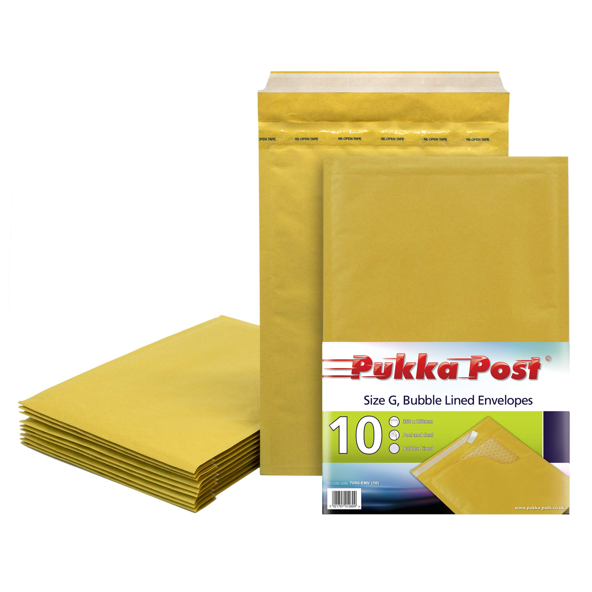 Pukka Post & Packaging Bubble Lined Envelopes - Pack of 10 Self Seal Padded Lightweight Mailers for Safe and Secure Shipping - Impact & Puncture Resistant for Protection - 260 x 345 mm, Size G - Gold