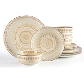 Sweejar Dinnerware Sets Service for 4, 12 pcs Porcelain Plates and Bowls for Kitchen, Housewaring Gift, Chip and Scratch Resistant Dish Set, Handmade Dishwasher and Microwave Safe Plate Set, Bohemian