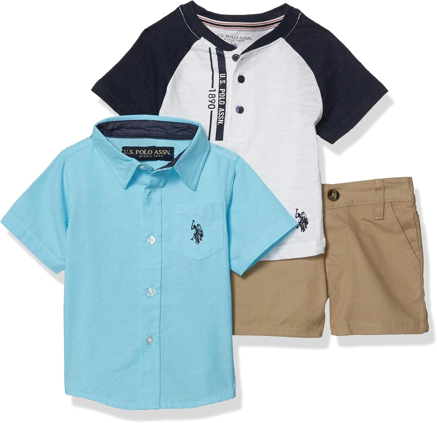 U.S. Polo Assn. Baby Boys Sleeve, TShirt and Short Set, Blue/Indigo