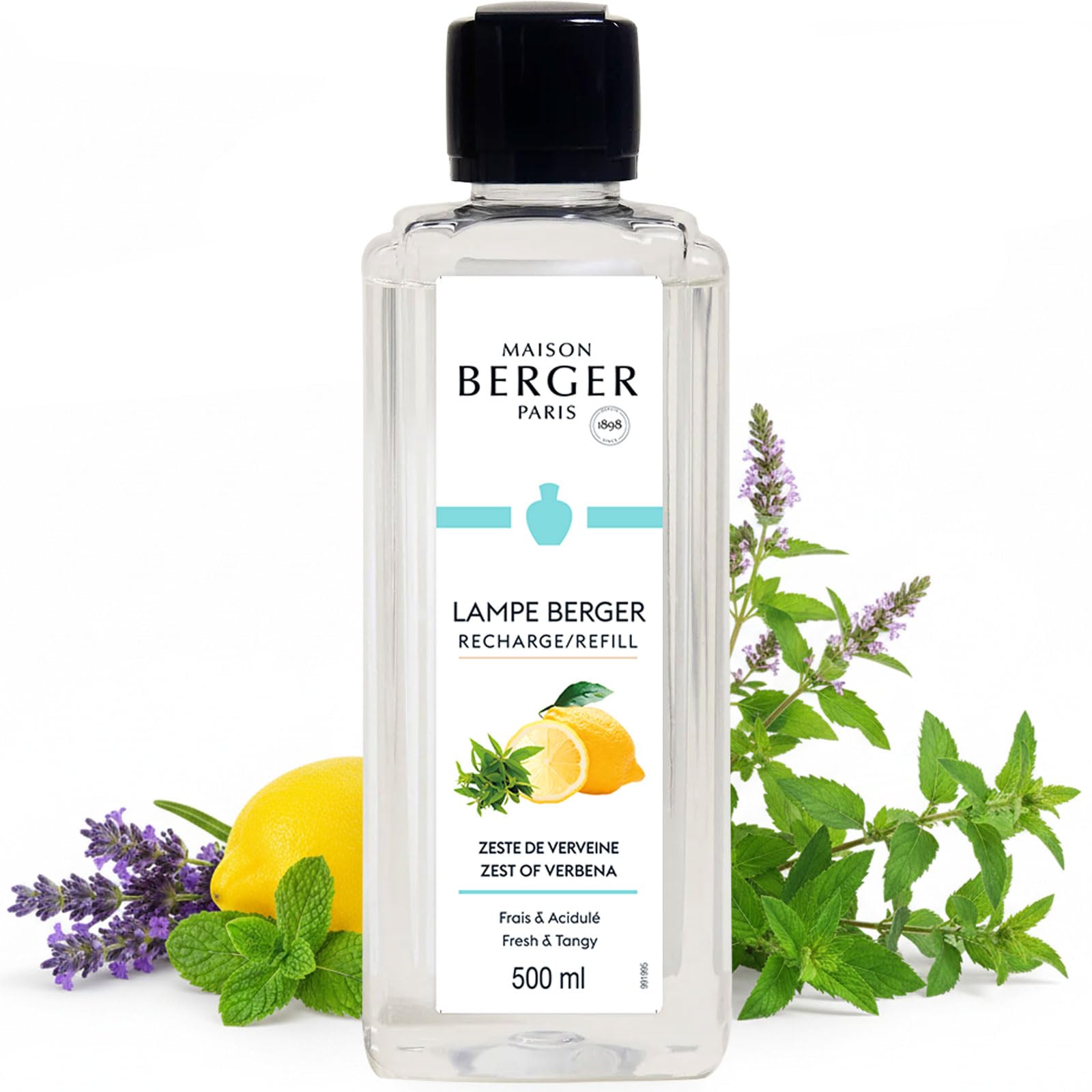 MAISON BERGER Zest of Verbena Lamp Berger Fragrance Refill, 500 mL – 2-in-1 Catalytic System, Neutralizes Odours Then Diffuses Fragrance, Vibrant Verbena with Lemon Peel and Aromatic Greens