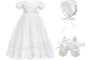 Glamulice Baby-Girls Newborn Satin Christening Baptism Floral Embroidered Dress Gown Outfit