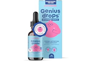 JoySpring Genius Drops Smartberry Vanilla | Herbal Focus Support for Kids with Ginkgo Biloba, Licorice Root, Gotu Kola Extract, Peppermint Leaf | Liquid Formula|1fl oz (30 Servings)