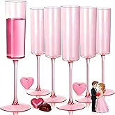 Ciaell 24 Pack Pink Plastic Champagne Flutes - Pink 6 Oz Disposable Champagne Glasses - Square Plastic Toasting Glasses for Party Birthday Anniversary Wedding & Valentine's Day