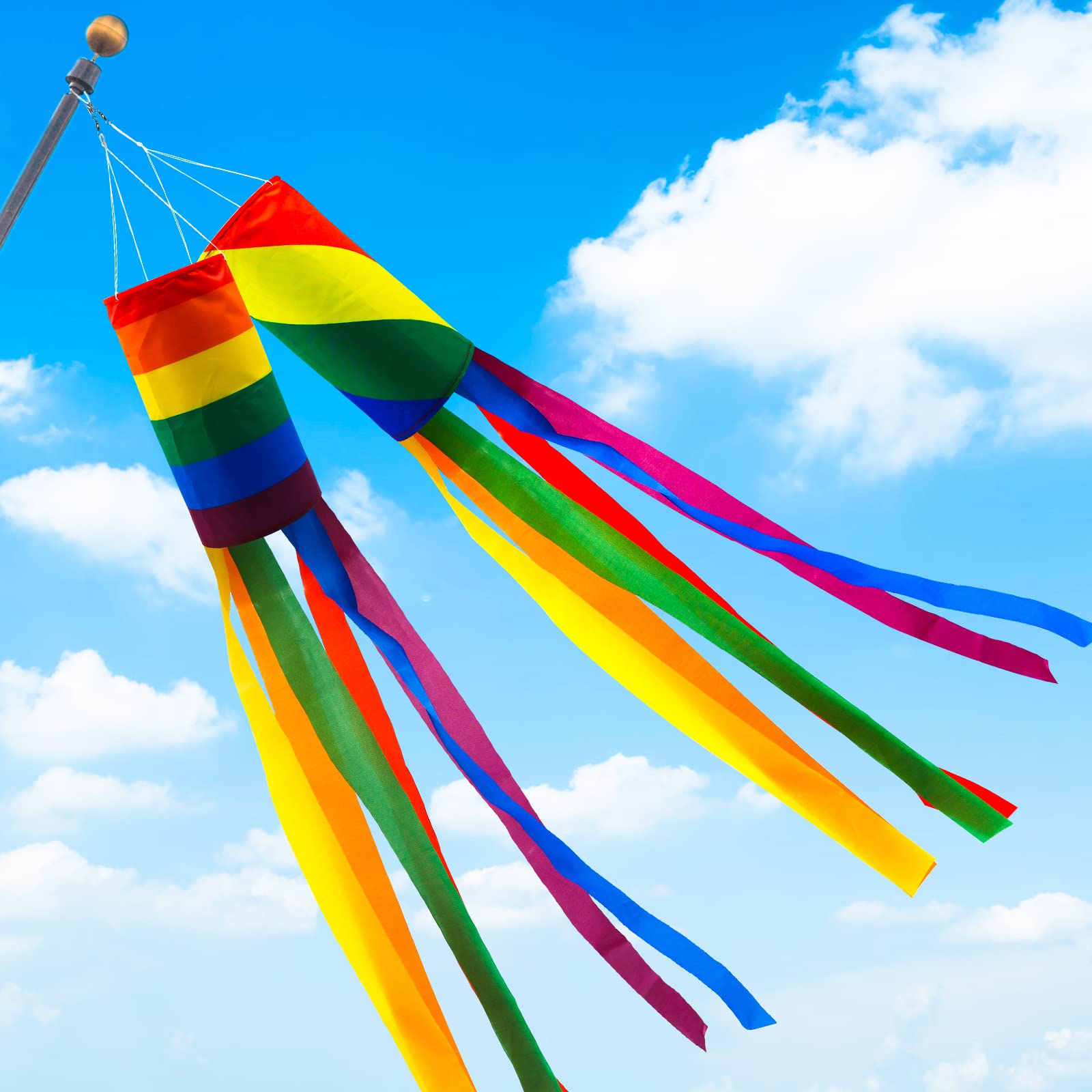 LUKDUNG 2 x 100 cm Rainbow Flag Windsock Garden Stripes Wind Socks Banner Outdoor Hanging Decor for Wall Tree Front Patio Lawn