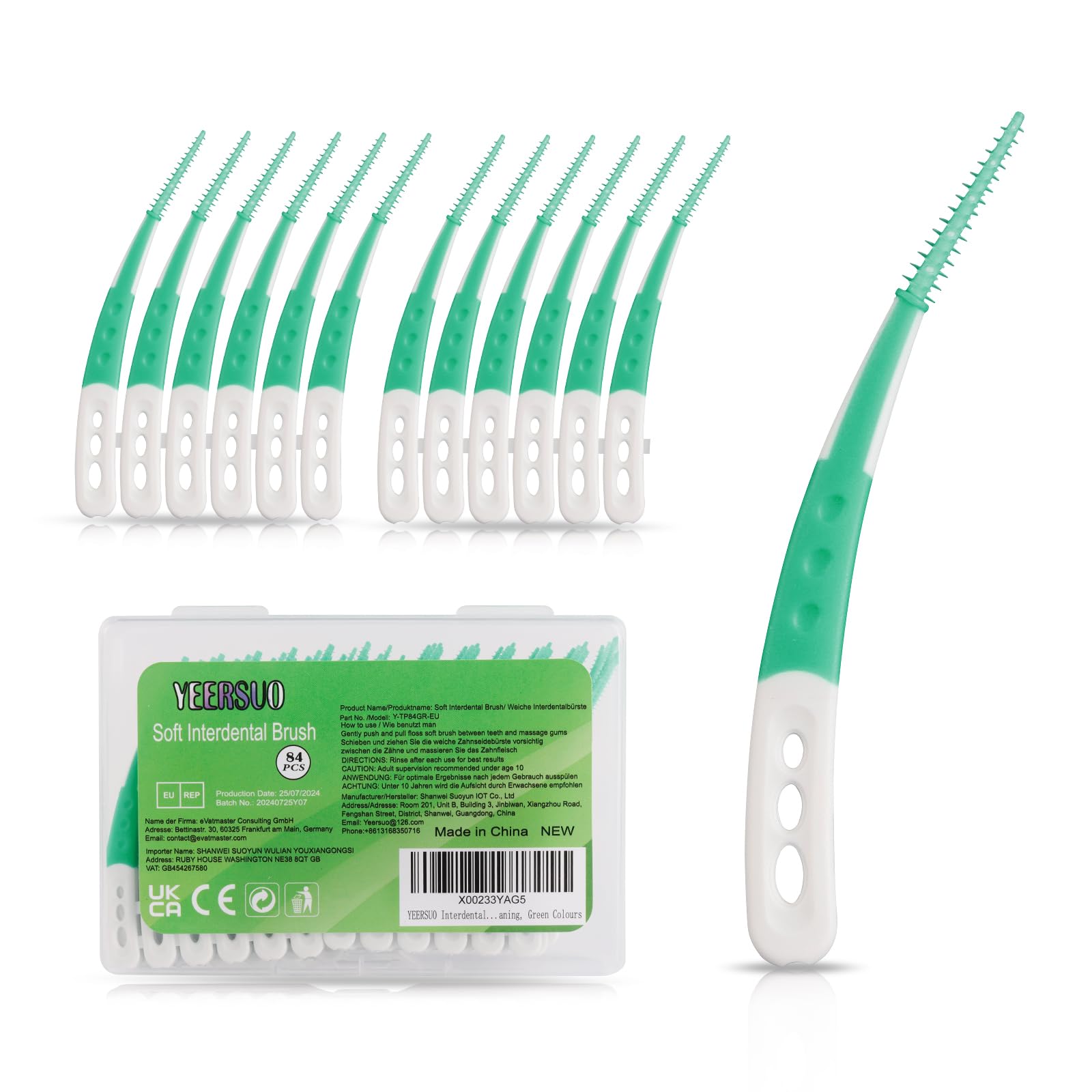 YEERSUO Silicone Interdental Brushes 84 PCS, Braces Brush Disposable Toothpick, Silicone Dental Brushes Tooth Flossing Picks, Dental Picks for Braces Teeth Cleaning, Green Colours