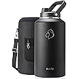 BUZIO 2 Gallon Water Bottle Insulated, (Cold for 48 Hrs) 256oz Extra Large Water Jug Stainless Steel, 4.4in Big Wide Mouth Leak Proof Metal Flask with Handle for Camping,Outdoor Work,Travel, Black