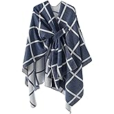Aedvoouer Women's Plaid Shawl Wraps Open Front Poncho Sweater Oversized Cape Cardigan Shawls for Fall Winter