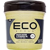 Eco Style Black Castor and Flaxseed Oil Styling Gel - Nourish and Repair Damaged Hair - Promotes Healthy Scalp - Provides Superior and Weightless Hold - Delivers Long Lasting Shine - 8 oz