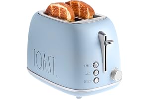 Rae Dunn Retro Rounded Bread Toaster, 2 Slice Stainless Steel Toaster with Removable Crumb Tray, Wide Slot with 6 Browning Le