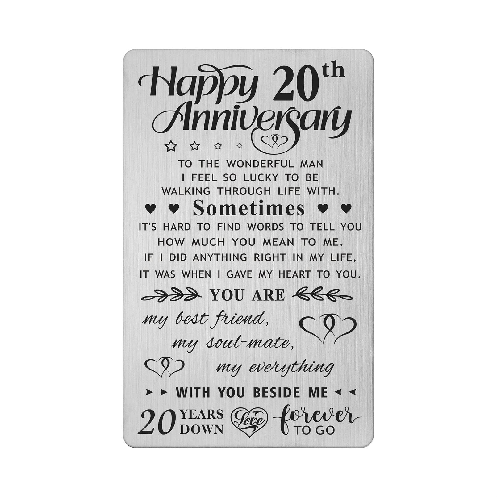 FALOGI Happy 20th Wedding Anniversary Card Gifts for Him Husband, 20 Year Anniversary Card Presents, Metal Engraved Wallet Card