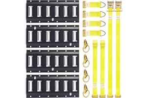 MorScan E-Track Rail Tie-Down Kit, 4 Horizontal Etrack Rails & 4 O-Rings & 4 Rope Tie-Offs w/D-Ring & 2 Ratchet Straps for Cargo Securement in Trucks, Enclosed Trailers - E Track Tie Downs & Anchors