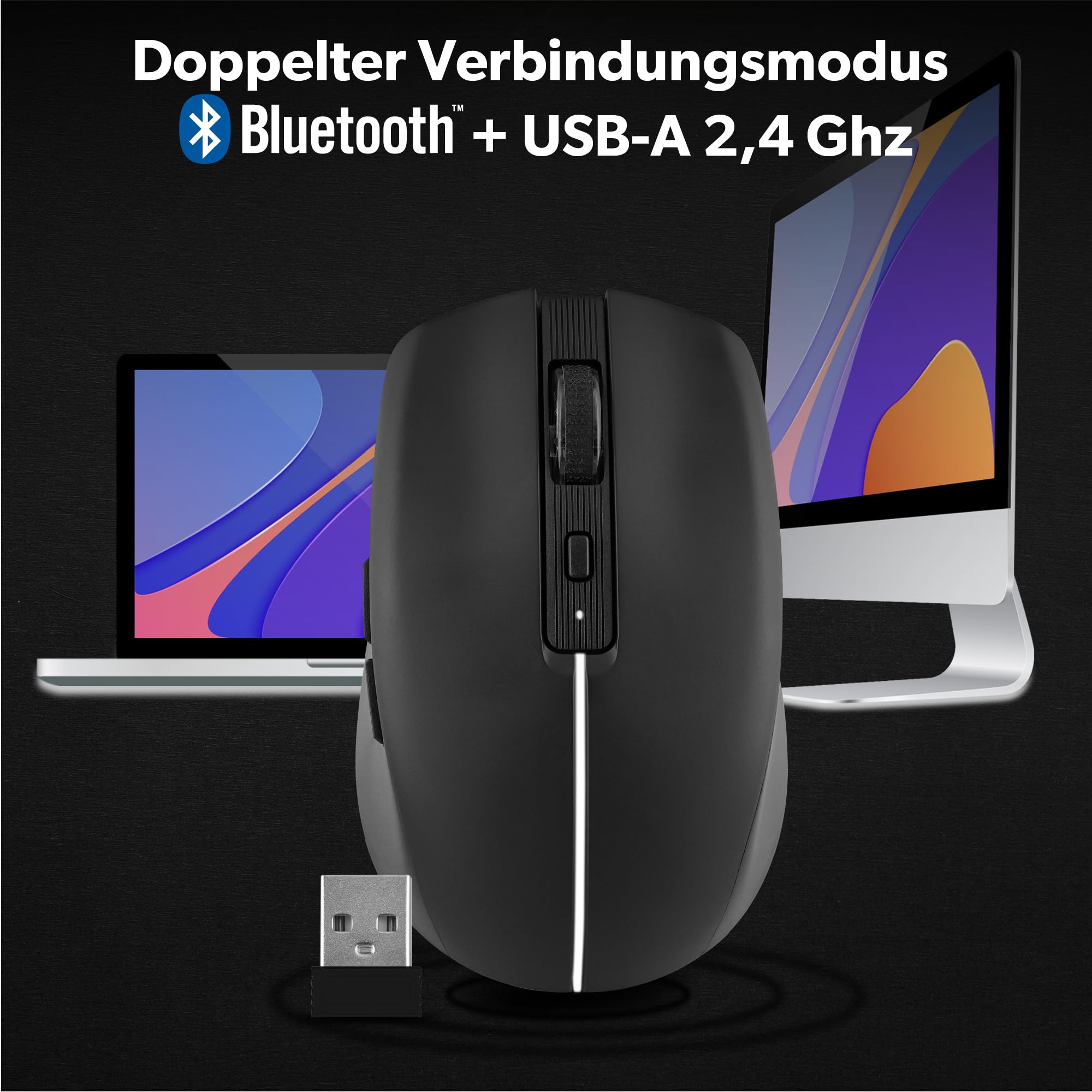 T'nB Kabellose Maus, Dual Mode Bluetooth und USB-A, Wiederaufladbar, Lange Akkulaufzeit, Leise, 1600 DPI Genauigkeit, 6 Tasten, Kompatibel mit Windows, Linus und MacOs - Schwarz 4