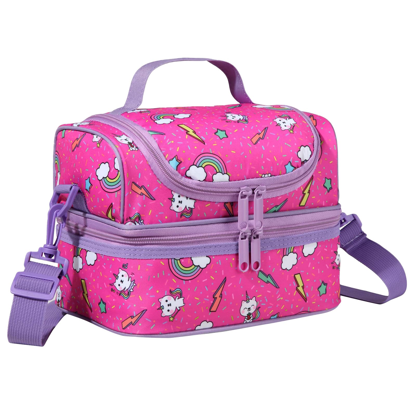 Lunch Bag for Kids,ChaseChic Insulated Lunch Boxes Bag Lightweight Water-Resistant Cooler Bag for Boys Girls in Dual Compartment Leak-Proof Lunch Organizer (Pink Cat)