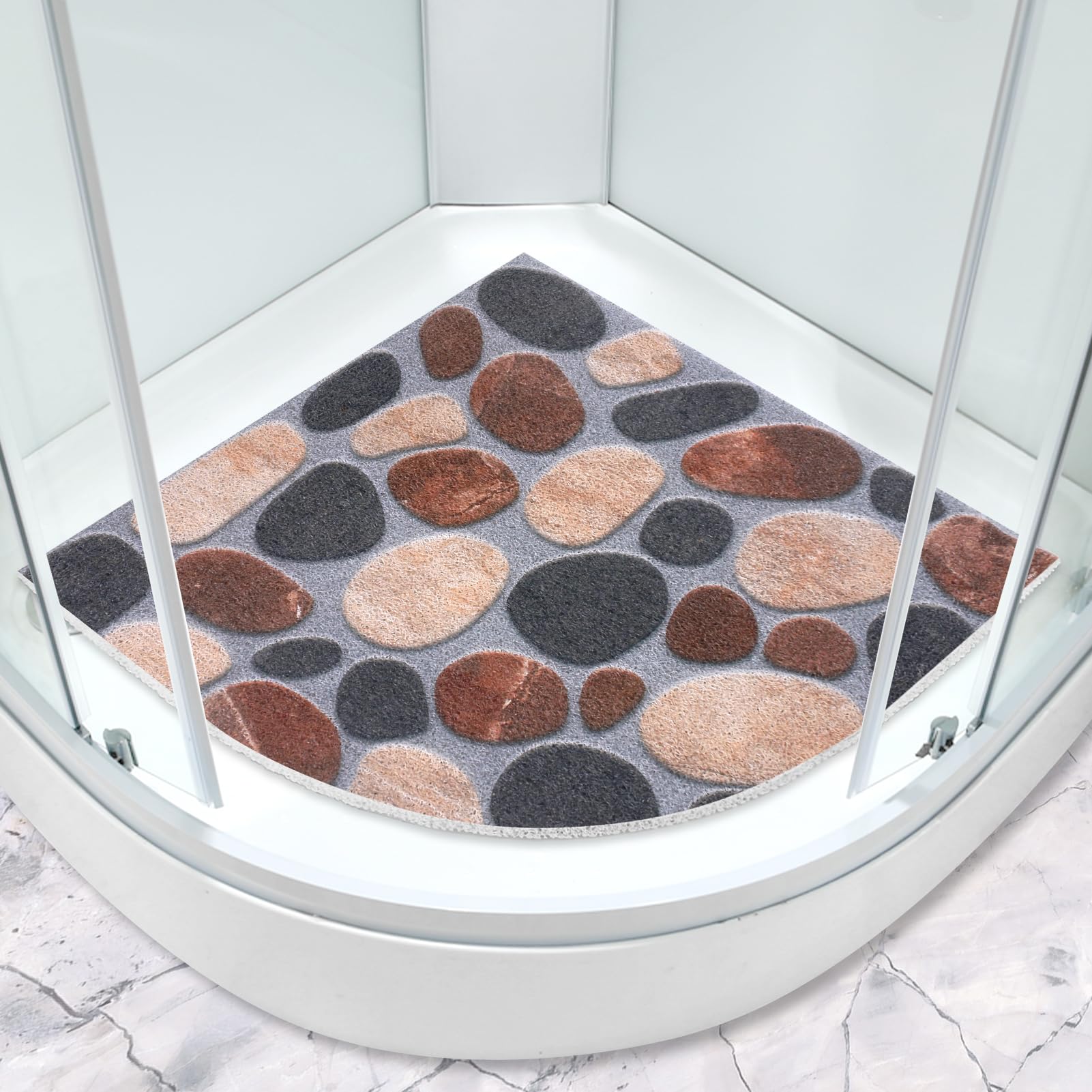 Sector Shower Bath Mat Non-Slip Large 70x70cm - Soft Textured Anti-Mould with Drain Holes - Brown Loofah Massage Mat Foot Scrubber for Walk-in Showers