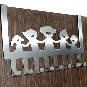 Ekron Happy Family Over Door Hook 8 Stainless Steel Door Hook Organiser/Wall Hook Hanger for Hanging Clothes, Jeans, Random Color