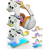 NiHome 3-Tier Iridescent Acrylic Game Controller Holder for Up to 6 Controllers, Compatible with PS4, PS5, Xbox One, Xbox Series X/S, Nintendo Switch, Sturdy Design for Headsets, Remotes, Accessories