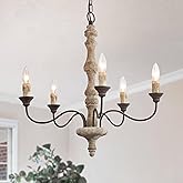 GEPOW Farmhouse Chandelier, 5-Light French Country Chandelier, Rustic Distressed Wood Chandeliers Light Fixture for Dining Ro