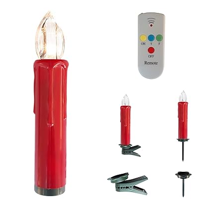 Kabellose LED Christbaumkerzen mit Fernbedienung und Timer in Bordeaux Rot - OUTDOOR geeignet - Weihnachtsbaumbeleuchtung (30