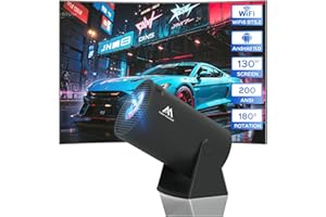 AUBOR MENTECH Mini Projector with WiFi and Bluetooth, 180°Rotatable Portable Projector, 1080P Support, 130" Smart Projector with Android TV 11.0, Short Throw, Auto Keyston for Outdoor/Home Theater, Iron Grey