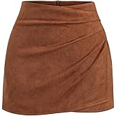 GORGLITTER Women's Suede Bodycon Mini Skirts Fall Wrap High Waisted Ruched Asymmetrical Tulip Pencil Short Skirts