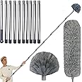 20 Ft+ High Reach Cobweb Dusting Kit with 3-14 Ft Extension Pole/Spider Web Brush & Ceiling Duster Microfiber Feather Duster with Washable Head for Cleaning Ceiling Fan, Furniture, Home