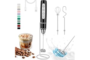 ODIFORGOO Rechargeable Milk Frother Handheld with Stand, Electric Foam Maker Coffee Frother Wand, Detachable With 3 Stainless Whisks, Drink Mixer for Lattes, Cappuccino, Matcha, Egg, Black