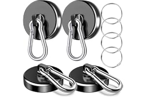VSKIZ Magnetic Hooks Heavy Duty 150Lbs, 4 Pack Super Strong Magnetic Hooks with Swivel Carabiner for Cruise, Black Neodymium Magnet Hooks Magnetic Wall Hanger for Hanging, Toolbox, Grill, Cabins
