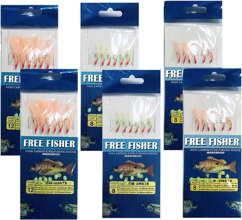 22 Packs Bait Rigs Saltwater, Saltwater Fishing Bait Rigs, Bait Rigs Fish Skin Feather Hooks for Freshwater, Glow Fishing Beads High Carbon Hooks for Freshwater : Sports & Outdoors