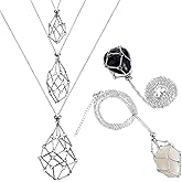 Ptwola 3 Pcs Necklace Cord Crystal Necklace Holder Adjustable Empty Stone Holder Stainless Steel Boho Handmade Cage Fish Netted for Women Men Yoga Meditation DIY Jewelry Making Home Decor