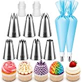 Hendiy Large Piping Tips Set, 2D 2F 1M 4B 1A 6B 853 with Reusable Bag | 8 Large Cake Decorating Tips with Reusable Piping Bag and Coupler for Swirls, Flowers, Rosettes, Stars and Frosting Borders